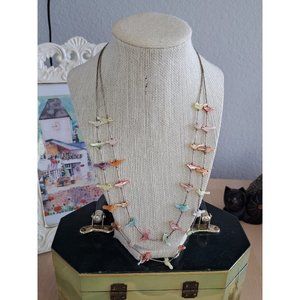 Vintage Zuni Fetish Birds Liquid Silver Double Strand Beaded Necklace Carved She